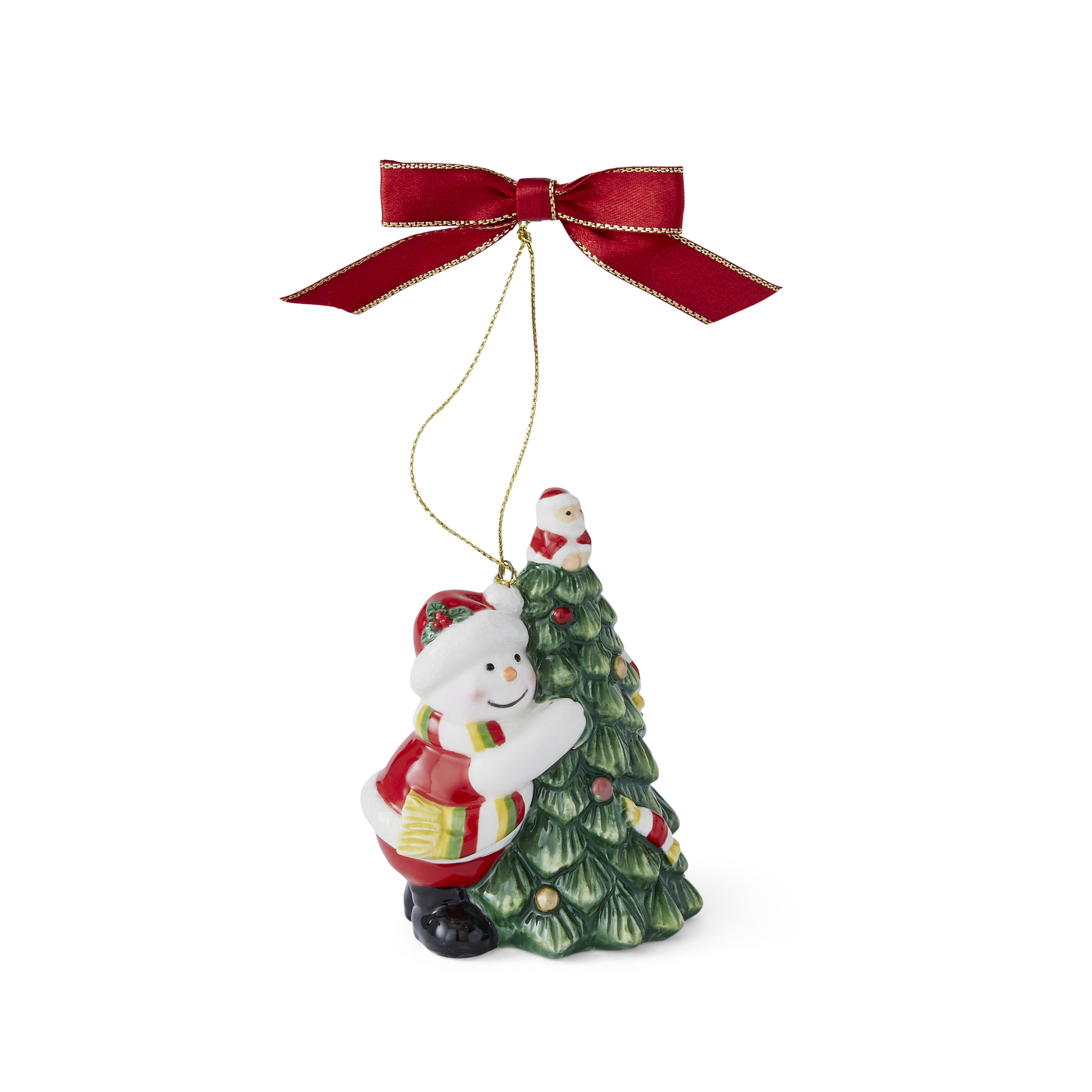 Christmas Tree Hugging Snowman Ornament image number null
